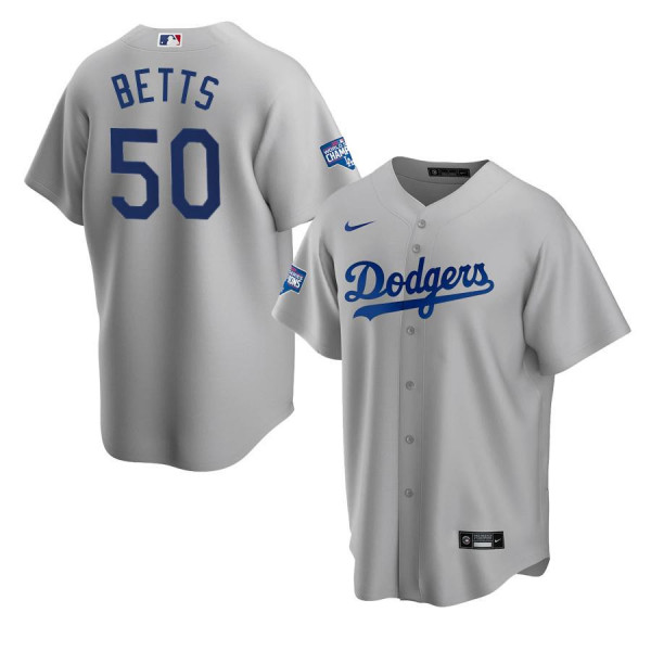 Men's Youth Women's Los Angeles Dodgers 50 Replica 2020 World Series Champions Gray Alternate Mookie Betts Jersey