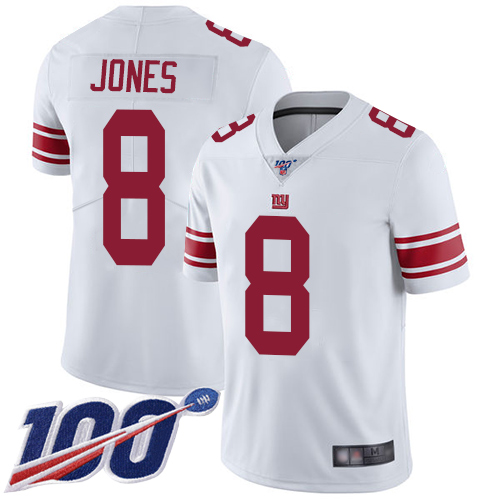 Giants #8 Daniel Jones White Men's Stitched 100th Season Vapor Limited Jersey