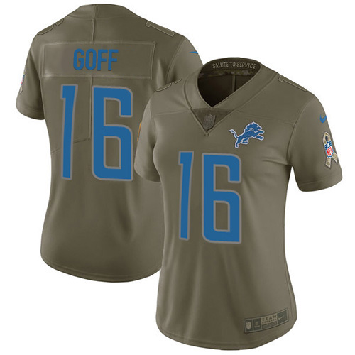 Detroit Lions #16 Jared Goff Olive Women's Stitched Limited 2017 Salute To Service Jersey