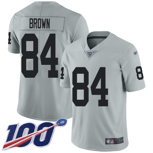 Las Vegas Raiders #84 Antonio Brown Silver Men's Stitched Limited Inverted Legend 100th Season Jersey Men's