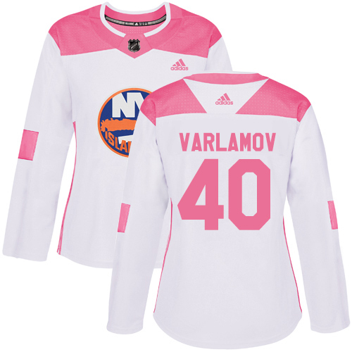 Adidas New York Islanders #40 Semyon Varlamov White/Pink Authentic Fashion Women's Stitched Jersey Womens