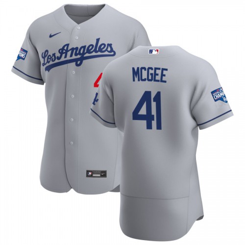 Los Angeles Los Angeles Dodgers #41 Jake McGee Men's Gray Road 2020 World Series Champions Authentic Team Jersey Men's