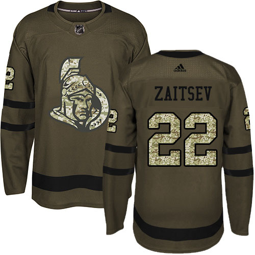 Adidas Ottawa Senators #22 Nikita Zaitsev Green Salute to Service Stitched Jersey Men's