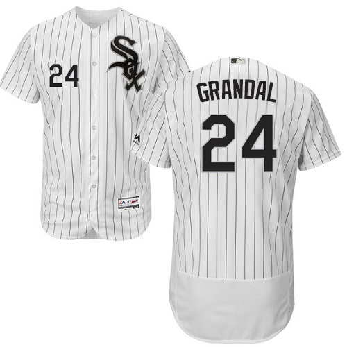 Chicago White Sox #24 Yasmani Grandal White(Black Strip) Flexbase Authentic Collection Stitched Jersey Men's