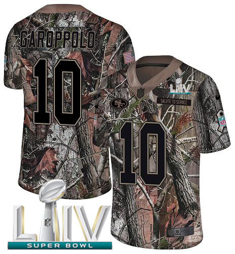 49ers #10 Jimmy Garoppolo Camo Super Bowl LIV 2020 Youth Stitched Limited Rush Realtree Jersey