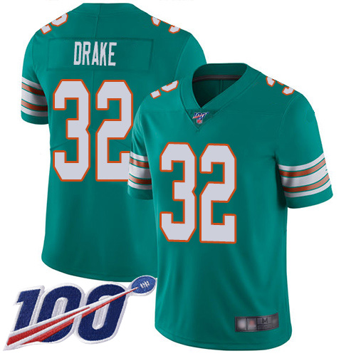 Miami Dolphins #32 Kenyan Drake Aqua Green Alternate Men's Stitched 100th Season Vapor Limited Jersey Men's
