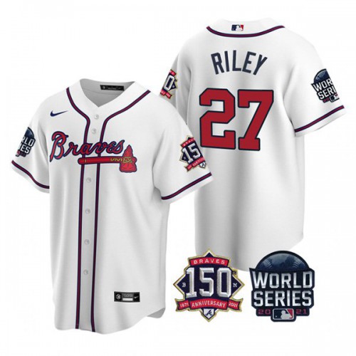 Atlanta Atlanta Braves #27 Austin Riley 150th Anniversary 2021 World Series Youth Jersey - White Youth