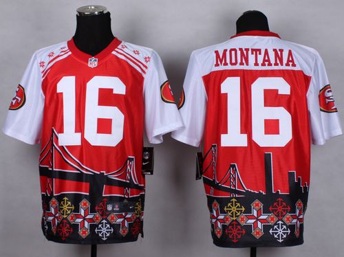 49ers #16 Joe Montana Red Men's Stitched Elite Noble Fashion Jersey