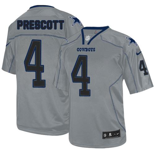 Cowboys #4 Dak Prescott Lights Out Grey Men's Stitched Elite Jersey