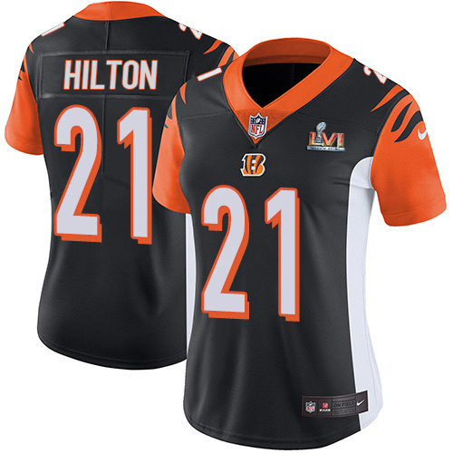 Cincinnati Bengals #21 Mike Hilton Black Team Color Super Bowl LVI Patch Women's Stitched Vapor Untouchable Limited Jersey Womens