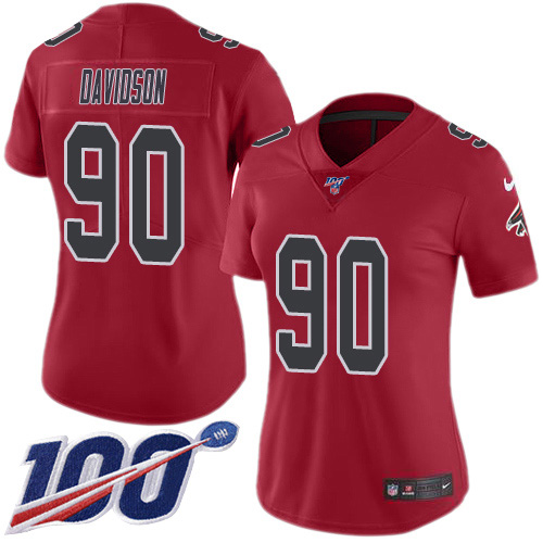 Atlanta Falcons #90 Marlon Davidson Red Women's Stitched Limited Rush 100th Season Jersey Womens