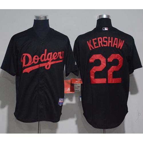 Los Angeles Dodgers #22 Clayton Kershaw Black Strip Stitched Jersey Men's