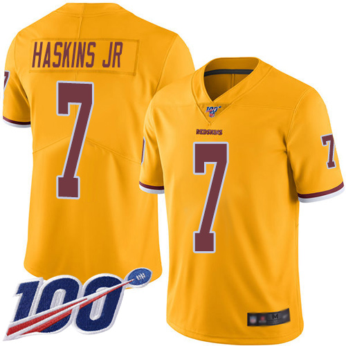 Washington Commanders #7 Dwayne Haskins Jr Gold Men's Stitched Limited Rush 100th Season Jersey Men's