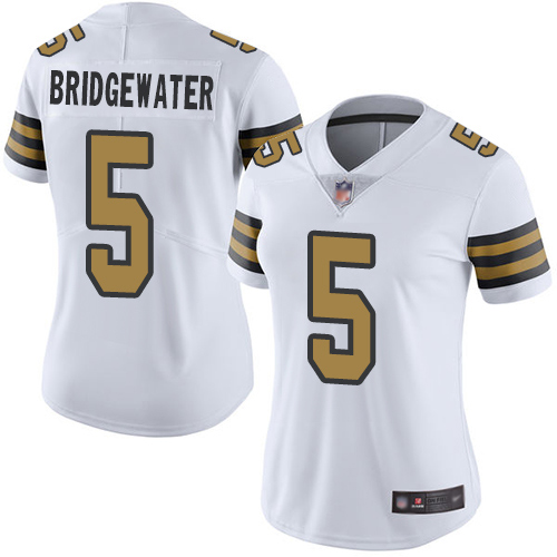 New Orleans Saints #5 Teddy Bridgewater White Women's Stitched Limited Rush Jersey Womens