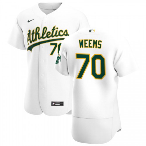Oakland Oakland Athletics #70 Jordan Weems Men's White Home 2020 Authentic Player Jersey Men's