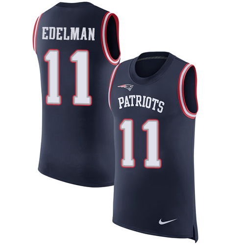 Patriots #11 Julian Edelman Navy Blue Team Color Men's Stitched Limited Rush Tank Top Jersey