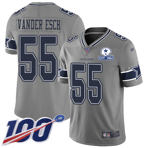 Cowboys #55 Leighton Vander Esch Gray Men's Stitched With Established In 1960 Patch Limited Inverted Legend 100th Season Jersey