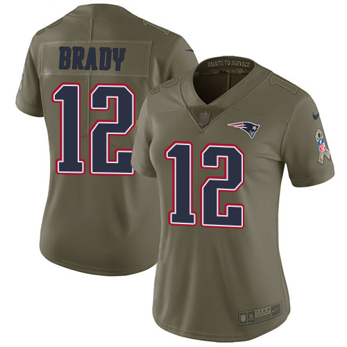 Patriots #12 Tom Brady Olive Women's Stitched Limited 2017 Salute To Service Jersey