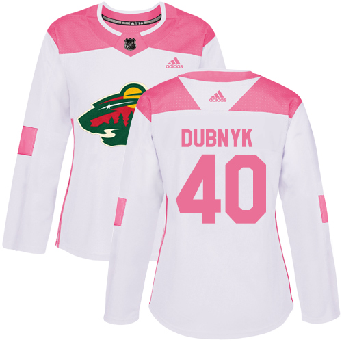 Adidas Minnesota Wild #40 Devan Dubnyk White/Pink Authentic Fashion Women's Stitched Jersey Womens