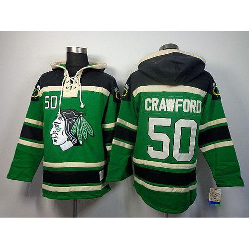 Chicago Blackhawks #50 Corey Crawford Green St. Patrick's Day McNary Lace Hoodie Stitched Jersey Men's