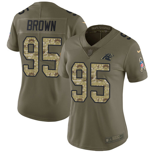 Carolina Panthers #95 Derrick Brown Olive/Camo Women's Stitched Limited 2017 Salute To Service Jersey Womens