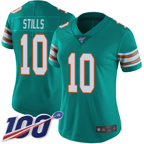Miami Dolphins #10 Kenny Stills Aqua Green Alternate Women's Stitched 100th Season Vapor Limited Jersey Womens