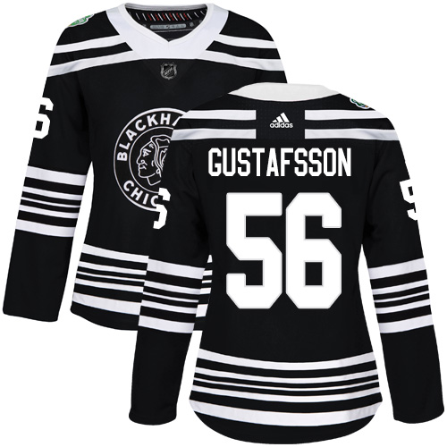 Adidas Chicago Blackhawks #56 Erik Gustafsson Black Authentic 2019 Winter Classic Women's Stitched Jersey Womens
