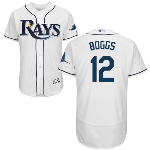 Tampa Bay Rays #12 Wade Boggs White Flexbase Authentic Collection Stitched Jersey Men's