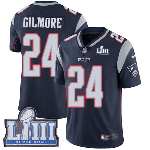 New England Patriots #24 Stephon Gilmore Navy Blue Team Color Super Bowl LIII Bound Youth Stitched Vapor Untouchable Limited Jersey Youth