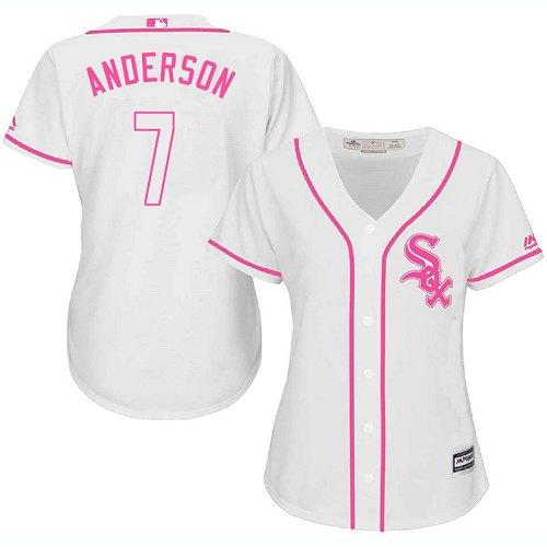 Chicago White Sox #7 Tim Anderson White/Pink Fashion Women's Stitched Jersey Womens