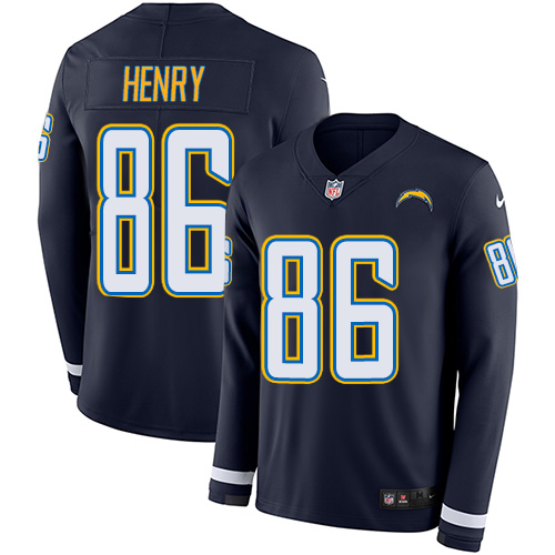 Los Angeles Chargers #86 Hunter Henry Navy Blue Team Color Men's Stitched Limited Therma Long Sleeve Jersey Men's