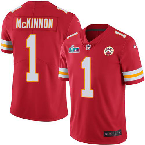 Chiefs #1 Jerick McKinnon Red Team Color Super Bowl LVII Patch Youth Stitched Vapor Untouchable Limited Jersey