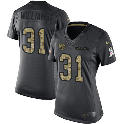 Jaguars #31 Darious Williams Black Women's Stitched Limited 2016 Salute To Service Jersey