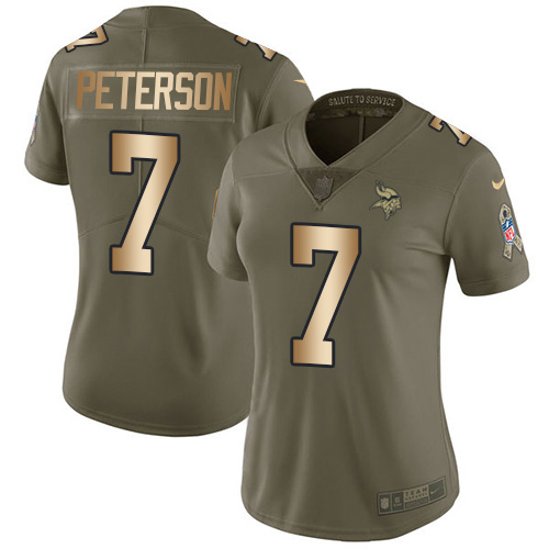 Minnesota Vikings #7 Patrick Peterson Olive/Gold Women's Stitched Limited 2017 Salute To Service Jersey Womens
