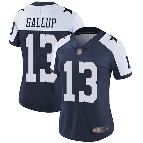 Cowboys #13 Michael Gallup Navy Blue Thanksgiving Women's Stitched Vapor Untouchable Limited Throwback Jersey