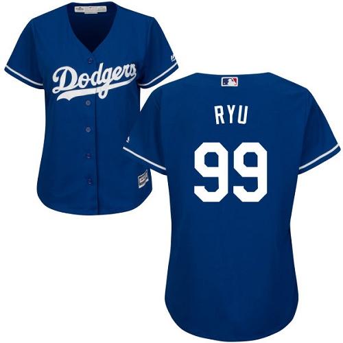 Los Angeles Dodgers #99 Hyun-Jin Ryu Blue Alternate Women's Stitched Jersey Womens