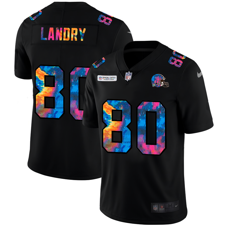 Cleveland Browns #80 Jarvis Landry Men's Multi-Color Black 2020 Crucial Catch Vapor Untouchable Limited Jersey