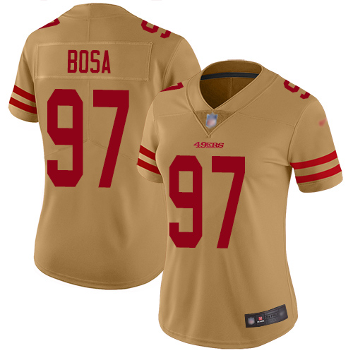 49ers #97 Nick Bosa Gold Women's Stitched Limited Inverted Legend Jersey