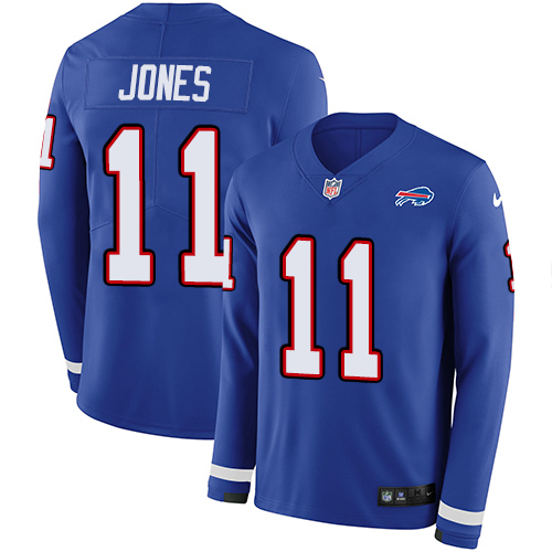 Buffalo Bills #11 Zay Jones Royal Blue Team Color Men's Stitched Limited Therma Long Sleeve Jersey Men's