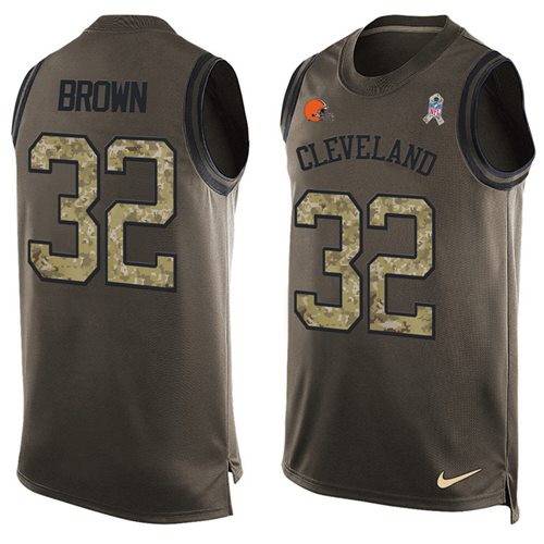 Browns #32 Jim Brown Green Men's Stitched Limited Salute To Service Tank Top Jersey