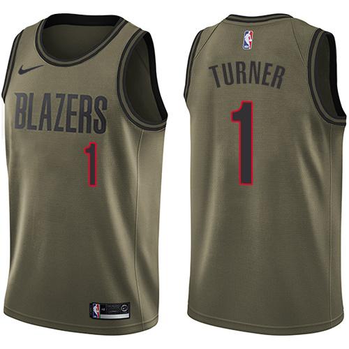 Portland Trail Blazers #1 Evan Turner Green Salute to Service Youth Swingman Jersey Youth
