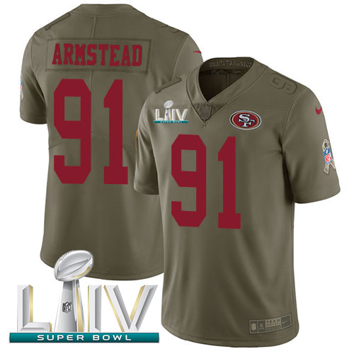 San Francisco 49ers #91 Arik Armstead Olive Super Bowl LIV 2020 Men's Stitched Limited 2017 Salute To Service Jersey Men's