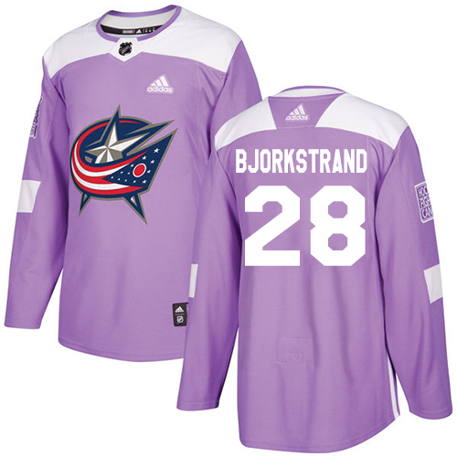 Adidas Columbus Blue Jackets #28 Oliver Bjorkstrand Purple Authentic Fights Cancer Stitched Jersey Men's