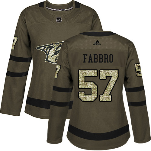 Adidas Nashville Predators #57 Dante Fabbro Green Salute to Service Women's Stitched Jersey Womens