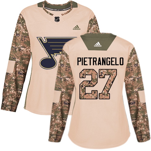 Adidas St. Louis Blues #27 Alex Pietrangelo Camo Authentic 2017 Veterans Day Women's Stitched Jersey Womens