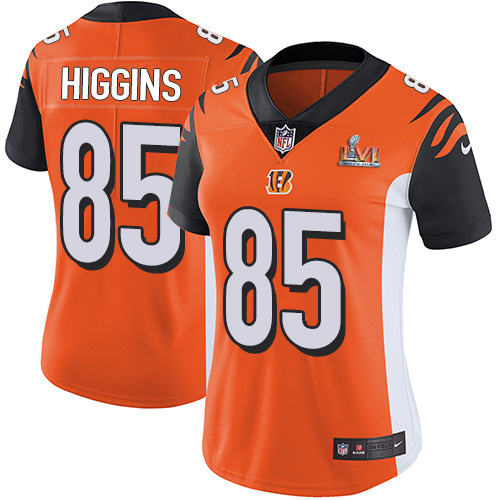 Bengals #85 Tee Higgins Orange Alternate Super Bowl LVI Patch Women's Stitched Vapor Untouchable Limited Jersey