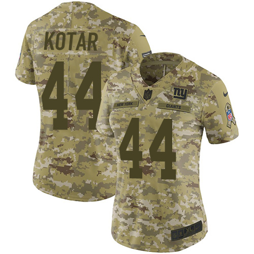 New York Giants #44 Doug Kotar Camo Women's Stitched Limited 2018 Salute to Service Jersey Womens
