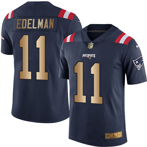 Patriots #11 Julian Edelman Navy Blue Men's Stitched Limited Gold Rush Jersey
