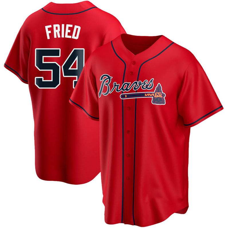 Men's Youth Women's Atlanta Braves #54 Max Fried Cool Base Alternate Jersey - Red