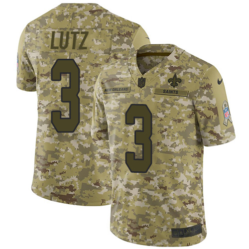 New Orleans Saints #3 Wil Lutz Camo Men's Stitched Limited 2018 Salute To Service Jersey Men's